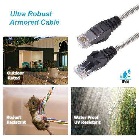 Slim Armored Cat6a Patch Cable Anti Rodent 10Gb 10ft