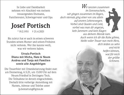 Trauer Josef Portisch 30 04 2021 Teckbote Trauerportal