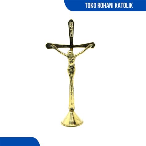 Jual Salib Duduk Katolik 25 Cm Salib Altar Kuningan Salib Meja