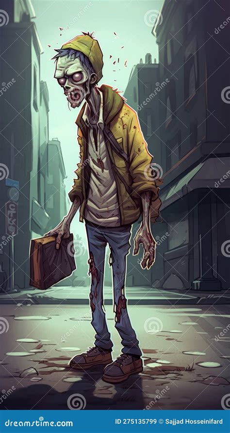 Cartoon Realism Zombie In The Street Stock Illustration Illustration Of Middle Scary 275135799