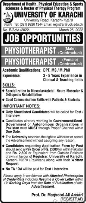 University Of Karachi Jobs 2022 2024 Job Advertisement Pakistan