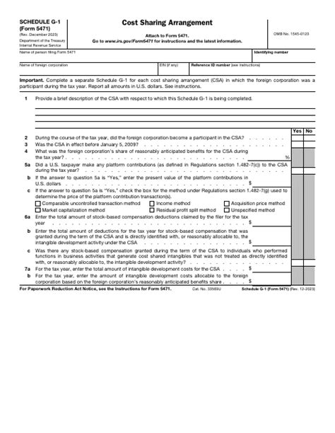 Irs Form 5471 Schedule G 1 Download Fillable Pdf Or Fill Online Cost Sharing Arrangement 2021