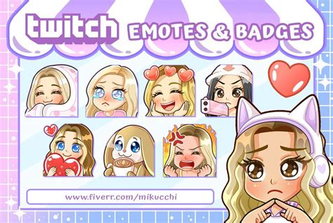 Mikucchi I Will Draw Cute Custom Emotes Sub Badges Stickers For Twitch