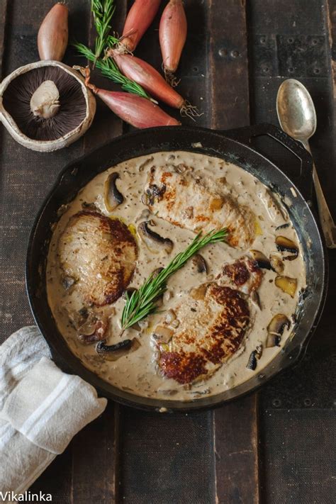 Pork Loin Steaks in Creamy Shallot and Mushrooms Sauce - Vikalinka