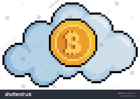 Pixel Art Bitcoin Cloud Cryptocurrency Mining Stock Vector Royalty