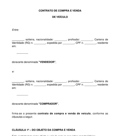 Contrato De Compra E Venda De Veículo Modelo Exemplo