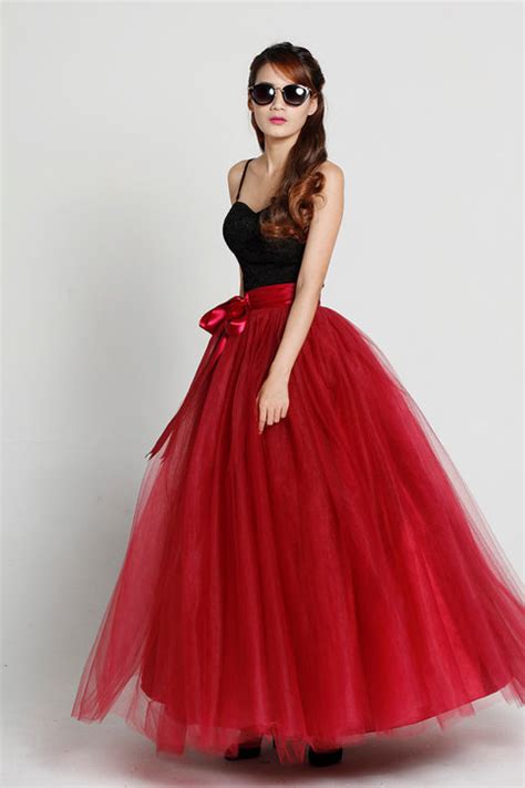 Red Maxi Full Tulle Skirt Women Floor Length Tulle Skirt Outfit Evening Maxi Skirt Wedding Photo