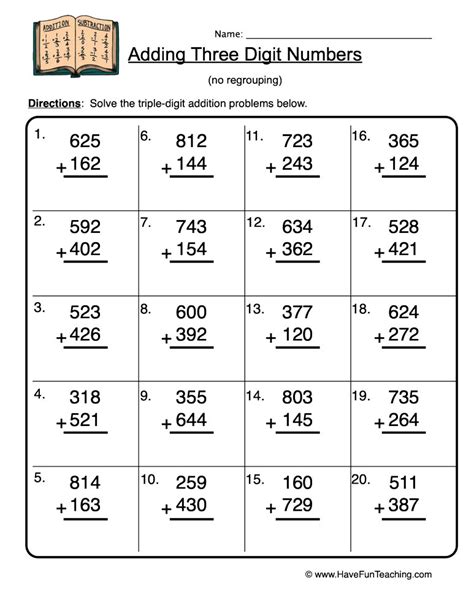 Triple Digit Addition Without Regrouping Worksheet Have Fun Teaching