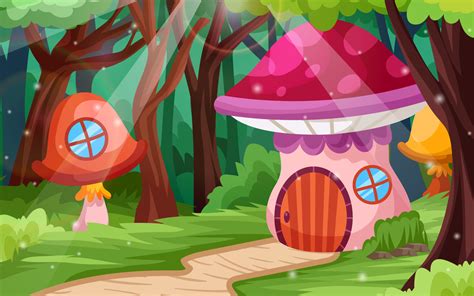 Enchanted Forest With Mushroom House For Fairies Vector Art At