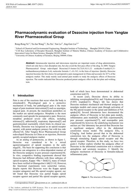 Pdf Pharmacodynamic Evaluation Of Dezocine Injection From Yangtze