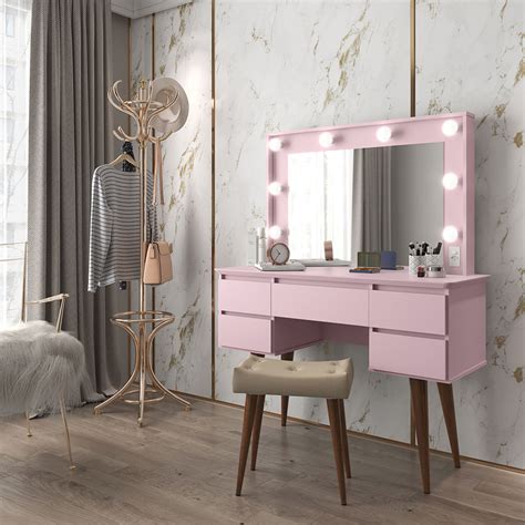 Tocador Camarim Strassrosado Pastel Incluye Banqueta Muebles El Bosque