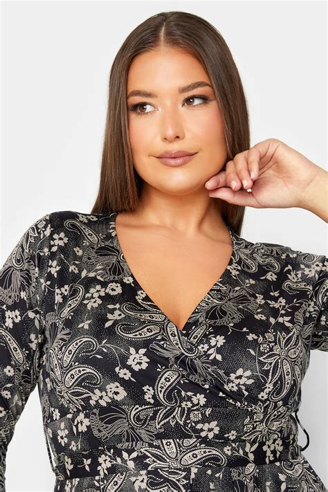 Plus Size Black Paisley Print Wrap Dress Yours Clothing