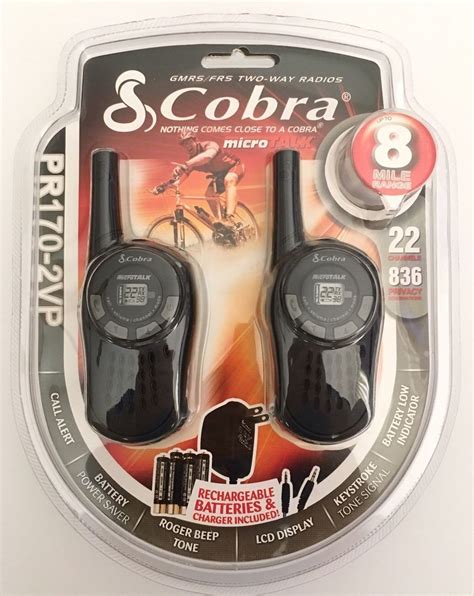 Cobra PR170 2VP GMRS FRS Two Way Radio 22 Channel 8 Mile Range Walkie