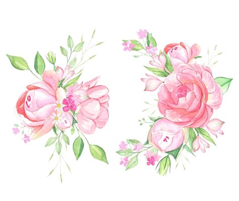 Premium Vector Watercolor Flowers Bouquets Of Pink Flowers Isolated