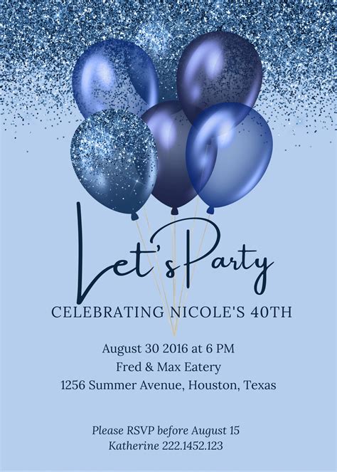 Editable Blue Birthday Invitation Let S Party Blue Etsy