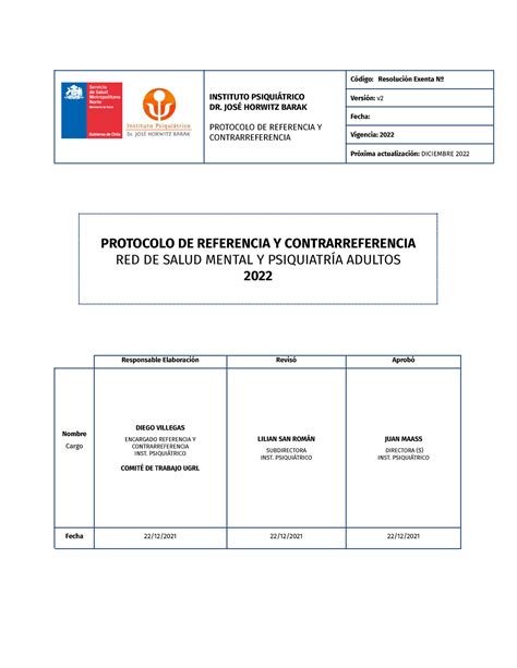 Protocolo Referencia Y Contrarreferencia Red Salud Mental Y Psiquiatr A