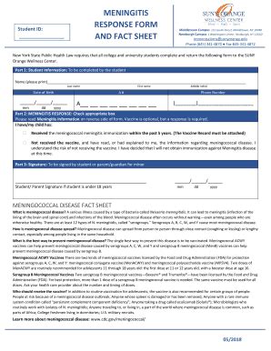 Fillable Online Meningitis Response Form And Fact Sheet Suny Orange