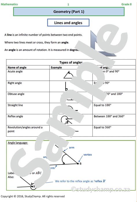 Grade 8 Mathematics Workbook: Geometry - Lines and Angles