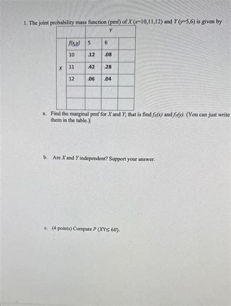 Solved 1 The Joint Probability Mass Function Pmf Of