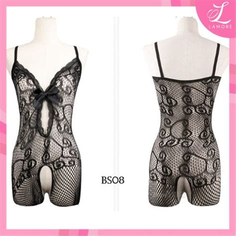 LAMORE Lingerie Body Stocking Lace Seksi Open Crotch Hitam BS08