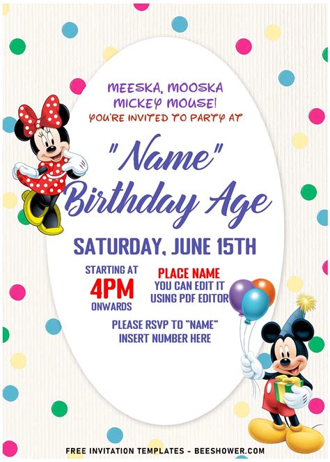 (Free Editable PDF) Cheery Mickey And Minnie Mouse Invitation Templates ...