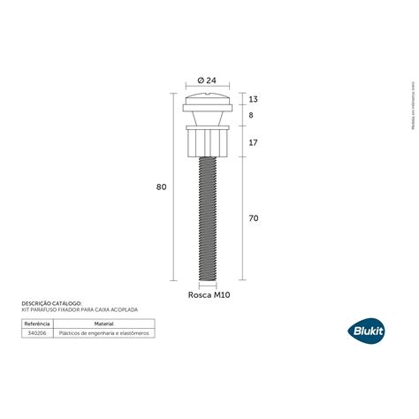 Parafuso Fixação para Caixa Acoplada Plastico M10x 80mm Blukit 340206