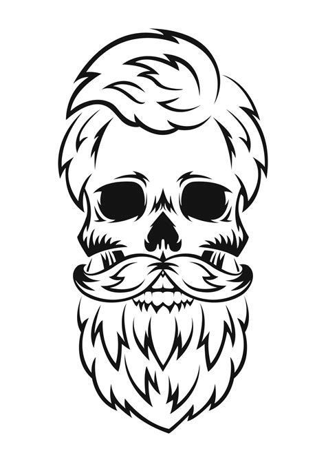 Human Skull With Beard And Mustache Black Silhouette Design Element