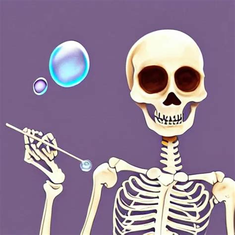 Happy Skeleton Blowing Soap Bubbles With Bone Stable Diffusion