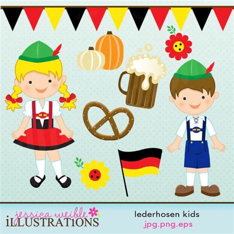 Lederhosen Kids Cute Digital Clipart for Card by JWIllustrations