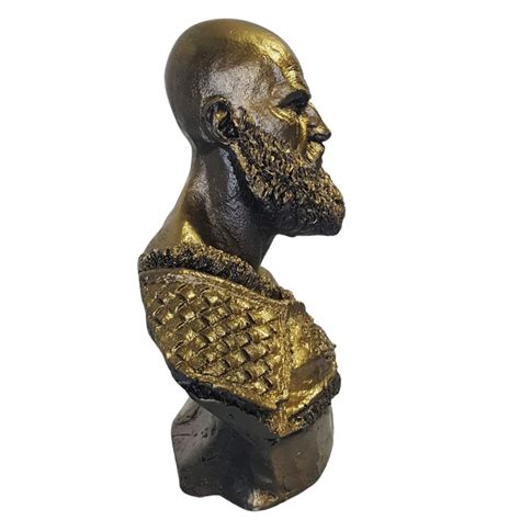 Estátua Kratos Busto Dourado Resina 14cm Realista God Of War