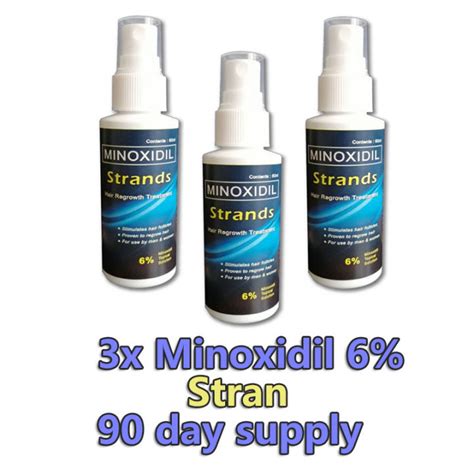 3 Bottles Premium Strands 6 Minoxidil Topical Solution 60ml Per