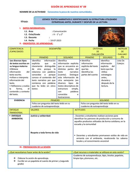 Sesion N 8 Comunicación SESIÓN DE APRENDIZAJE N 09 NOMBRE DE LA