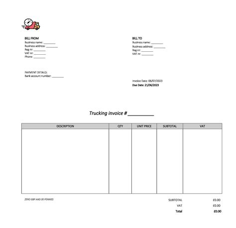 Editable Trucking Invoice Template Uk Word Google Docs