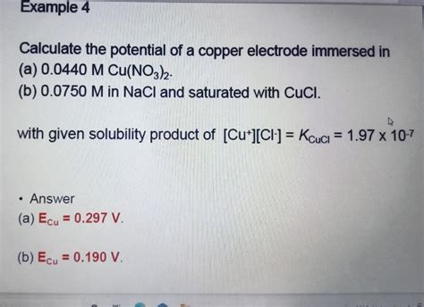 Solved Calculate The Potential Of A Copper Electrode Chegg