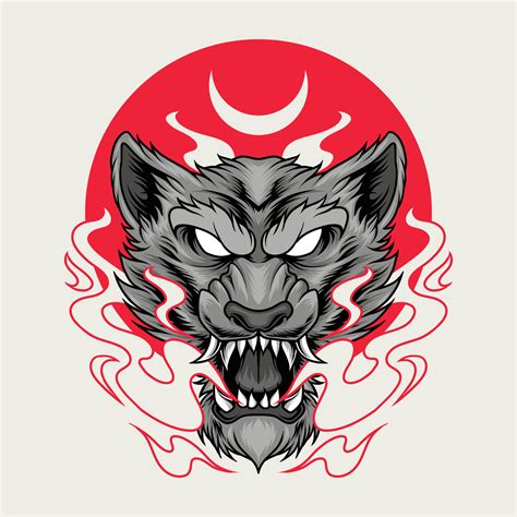 Japanese wolf face 6413673 Vector Art at Vecteezy