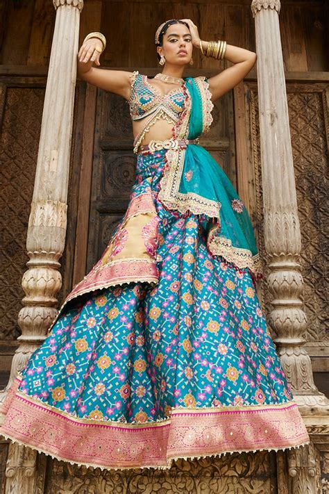 Buy Green Lehenga Silk And Embroidery V Neck Set For Women By Aditi