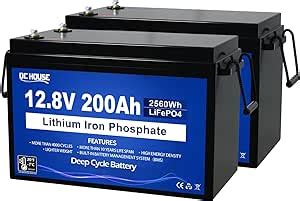 DC HOUSE Batterie LiFePO4 au lithium 12 V 200 Ah à décharge profonde