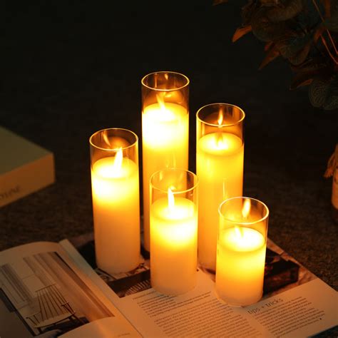 Symple Stuff Set 45678inch High Real Wax Battery Candle Pillars