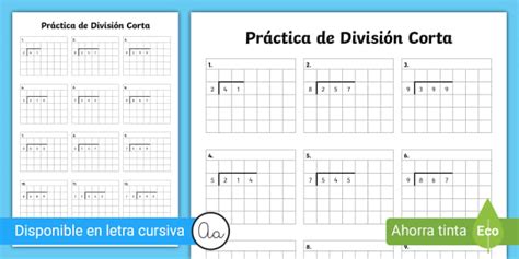 Hoja de actividad Práctica de división corta Guía de trabajo