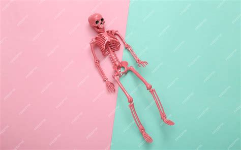 Premium Photo Pink Skeleton On Pink Blue Background Minimalism