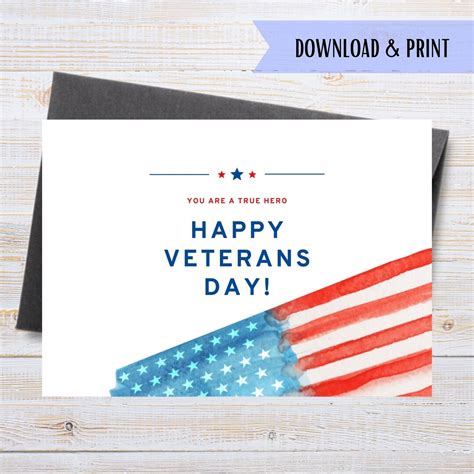 Happy Veterans Day Card Printable Military Thank You Patriotic Card Remembrance Day Card We