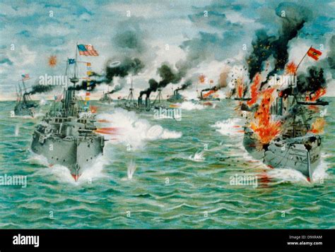 The battle of Manila Bay, (delivering the last broadside), Spanish American War 1898 Stock Photo ...