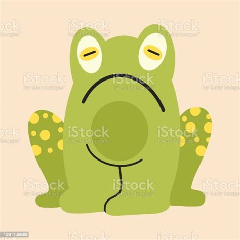 Cute Green Frog Cartoon Character Isolated On White Background Stok