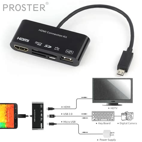 Proster 1080p Micro 11p 11 Pin Micro Usb To Hdmi Converter Cable Connection Kit 5 In 1 Otg Sd Tf