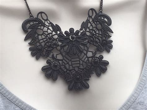 Goth Gothic Black Lace Style Alloy Statement Pendant … Gem