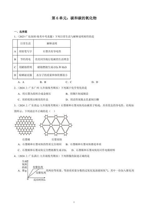 化学 2024年中考化学一轮复习广东地区专用第6单元：碳和碳的氧化物 模拟练习含答案 试卷下载预览 二一课件通