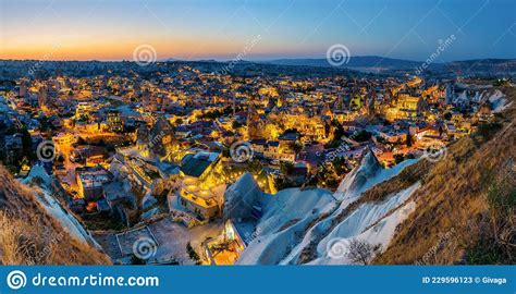 Goreme Town. Cappadocia. Turkey. Balloon Flight Over The Rocky Valleys ...