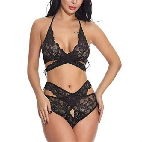 Buy Psychovest Black Floral Criss Cross Bra And Panty Lingerie Set