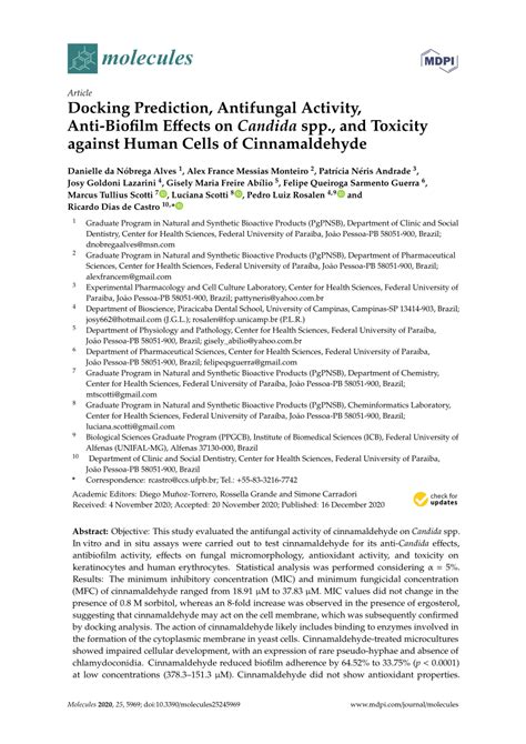 Pdf Docking Prediction Antifungal Activity Anti Biofilm Effects On