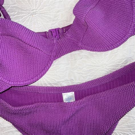 Purple Ribbed High Waisted Cupped Bikini Top Is Depop